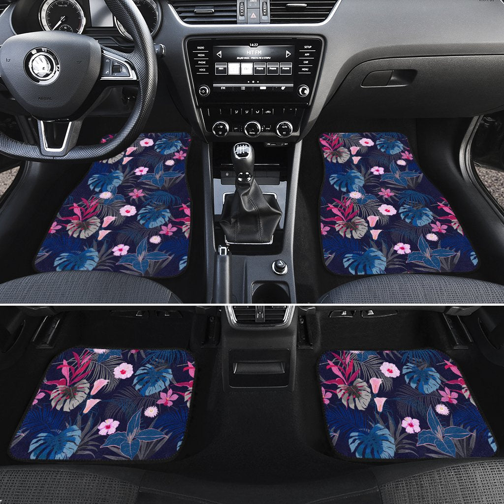 Tropical Palm Tree And Flower Hawaii Car Floor Mats Turquoise One Size - Polynesian Pride