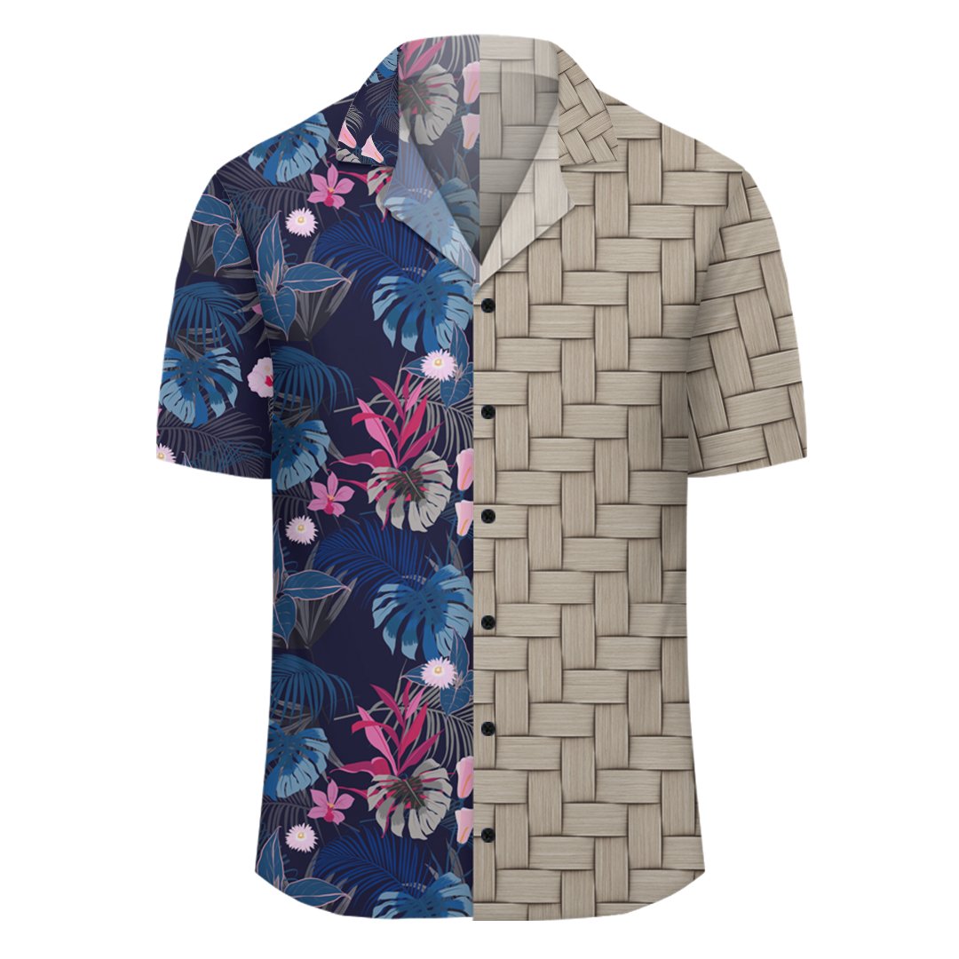 Tropical Palm Tree And Flower Lauhala Moiety Hawaiian Shirt - Polynesian Pride
