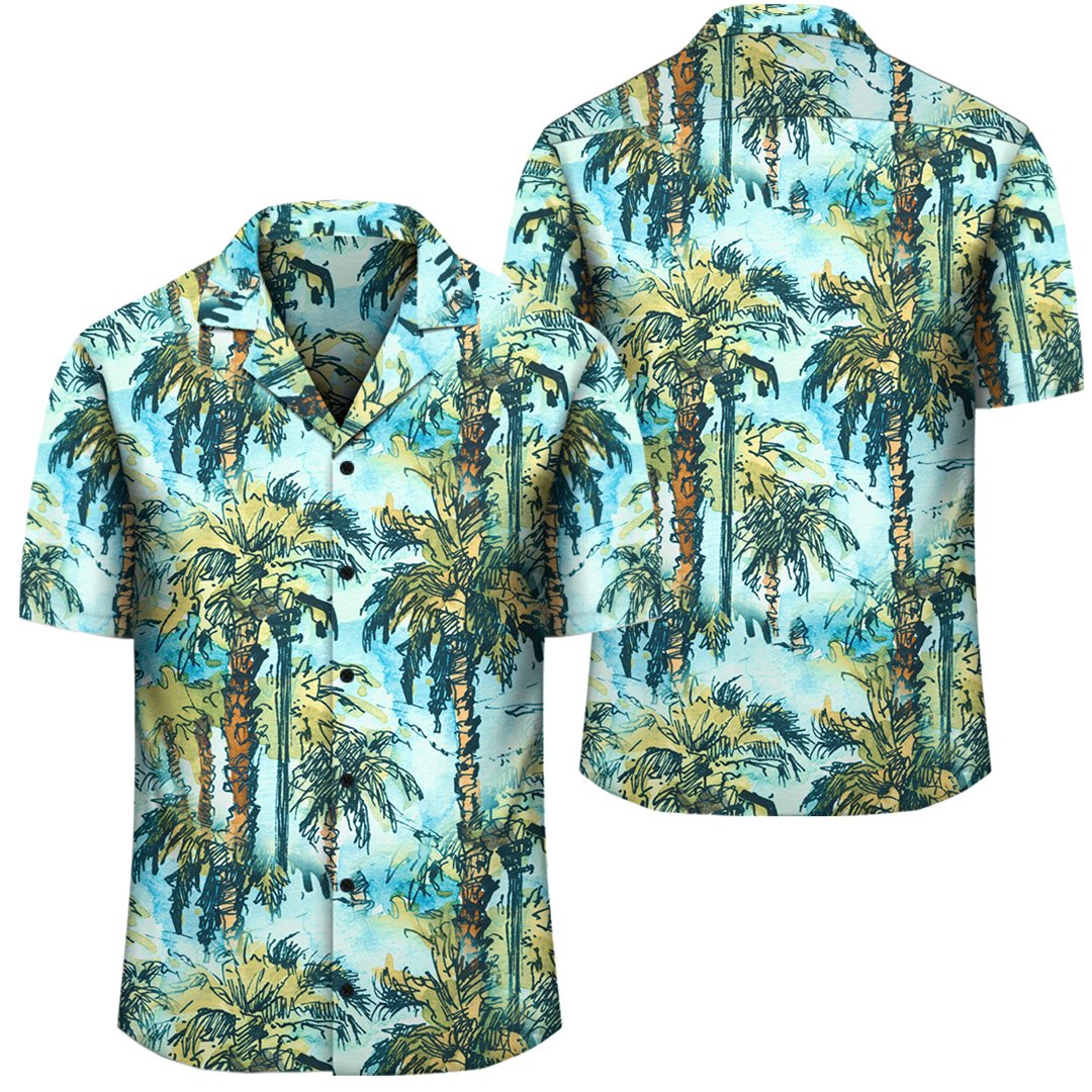 Tropical Palm Trees Blue Hawaiian Shirt Unisex Black - Polynesian Pride