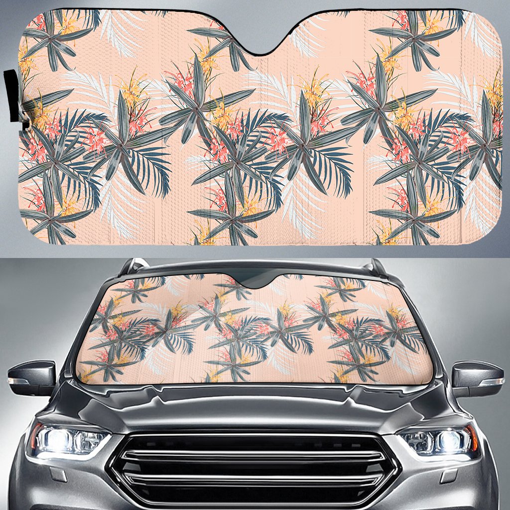 Tropical Pattern Pink Hawaii Car Sun Shade Auto Sun Shade Universal Fit White - Polynesian Pride