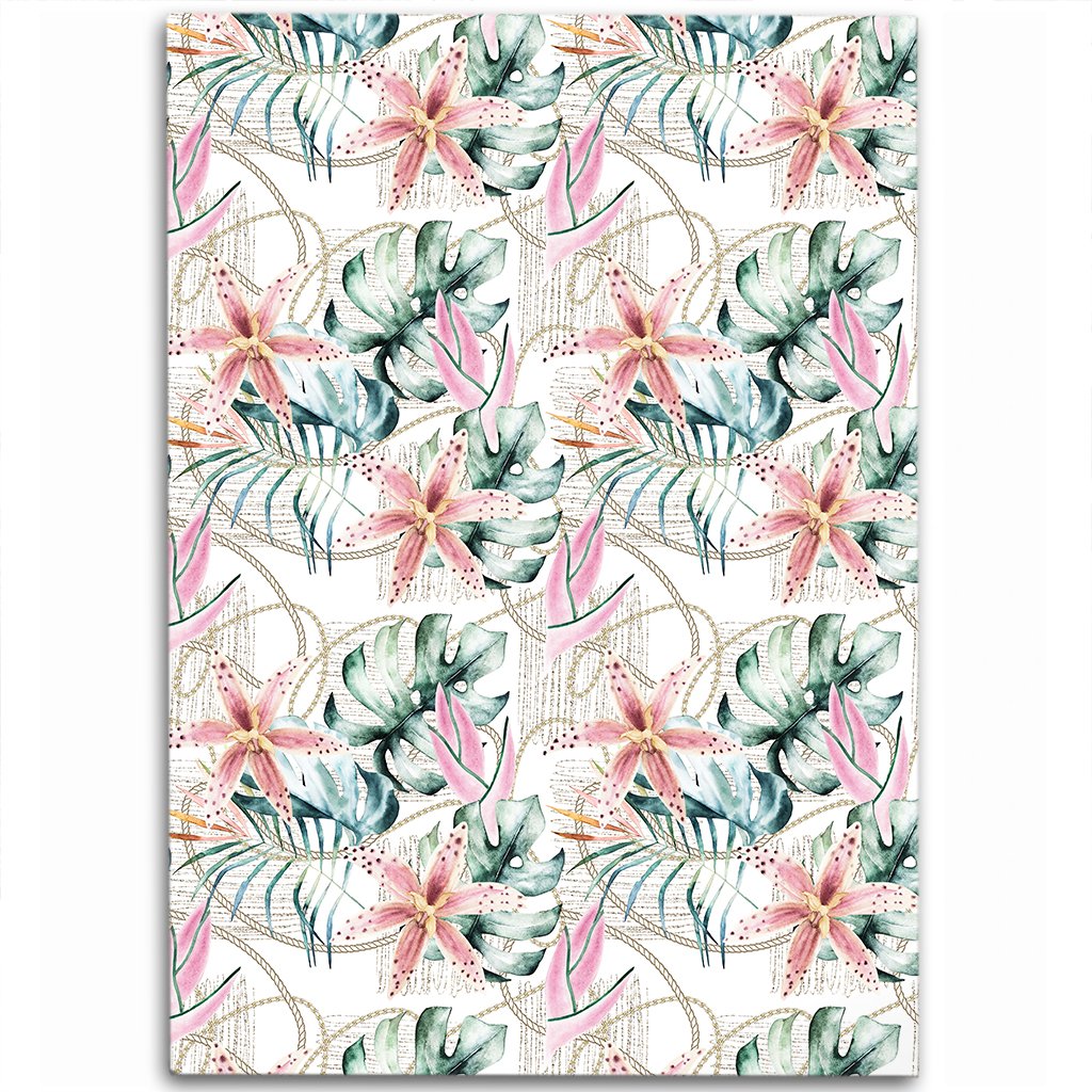 Tropical Pattern With Orchids Leaves And Gold Chains Area Rug - AH Luxurious - Polynesian Pride