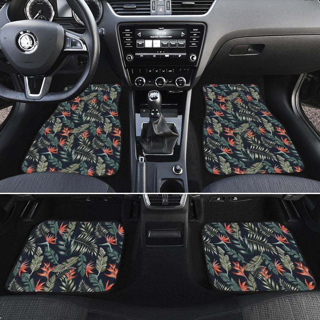 Tropical Strelitzia Black Hawaii Car Floor Mats Black One Size - Polynesian Pride