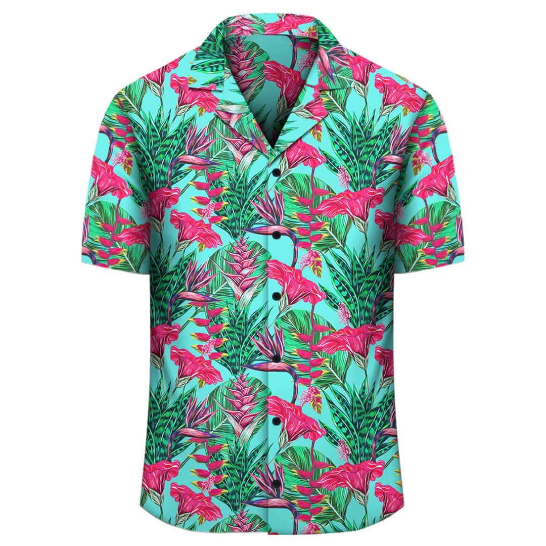 Tropical Strelitzia Blue Hawaiian Shirt - Polynesian Pride