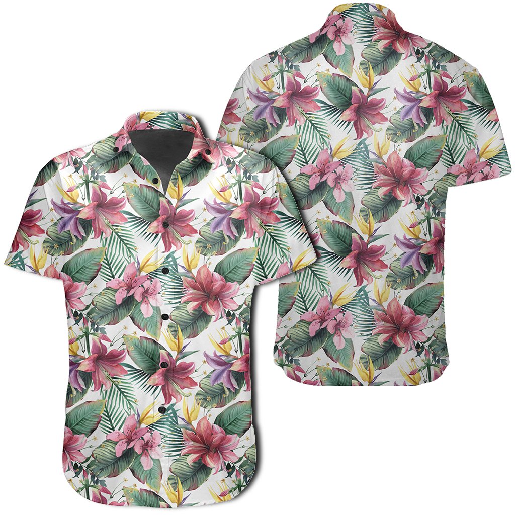 Hawaiian Shirt - Tropical Palm Leaf White Shirt Unisex Black - Polynesian Pride