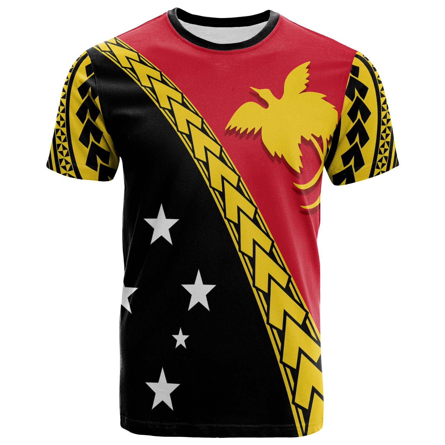 PNG Hibiscus Tribal Pattern T Shirt Bird of Paradise LT7 Black - Polynesian Pride