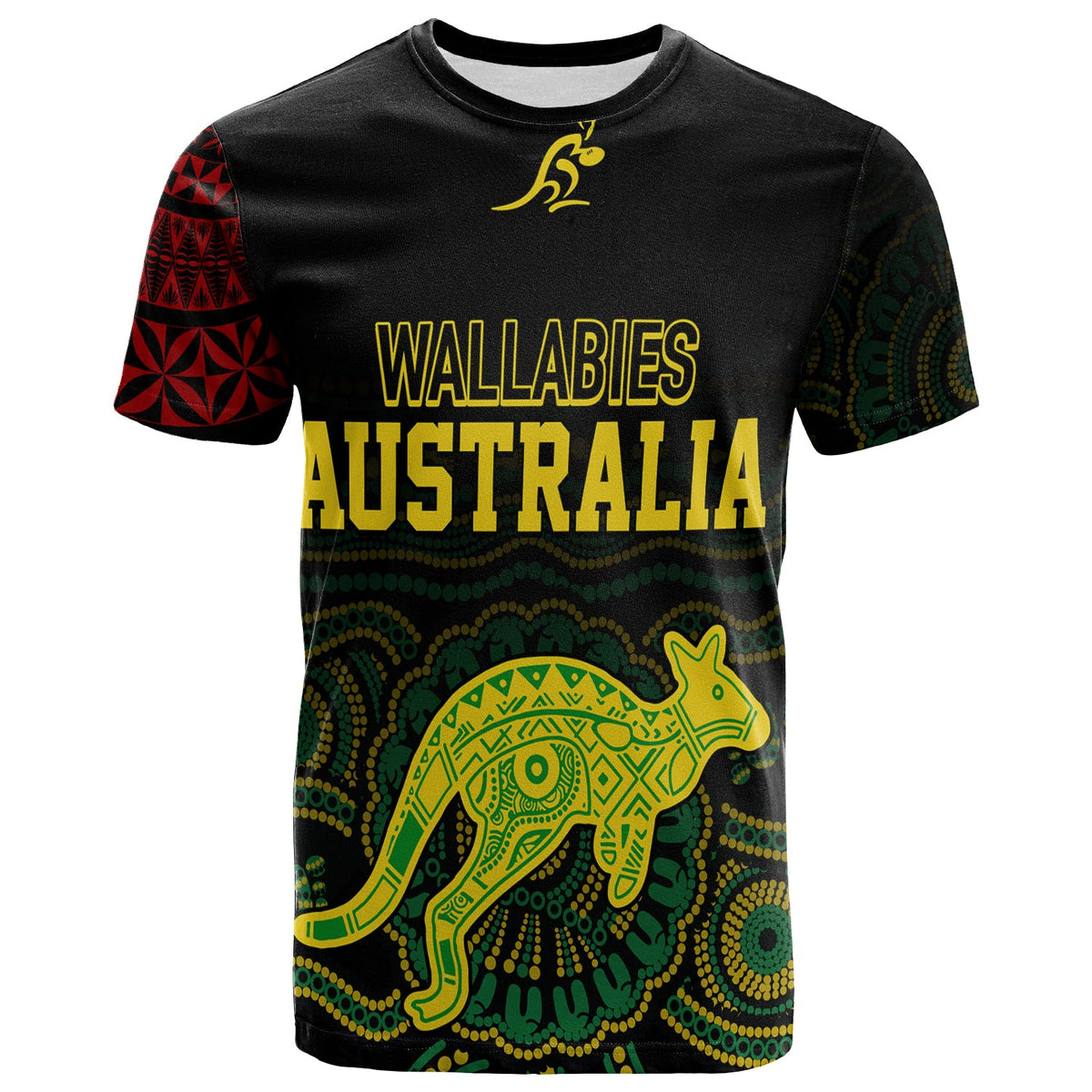 Custom Aussie Wallabies Mix Mate Maa Tonga T Shirt Ver 02 LT7 Black - Polynesian Pride