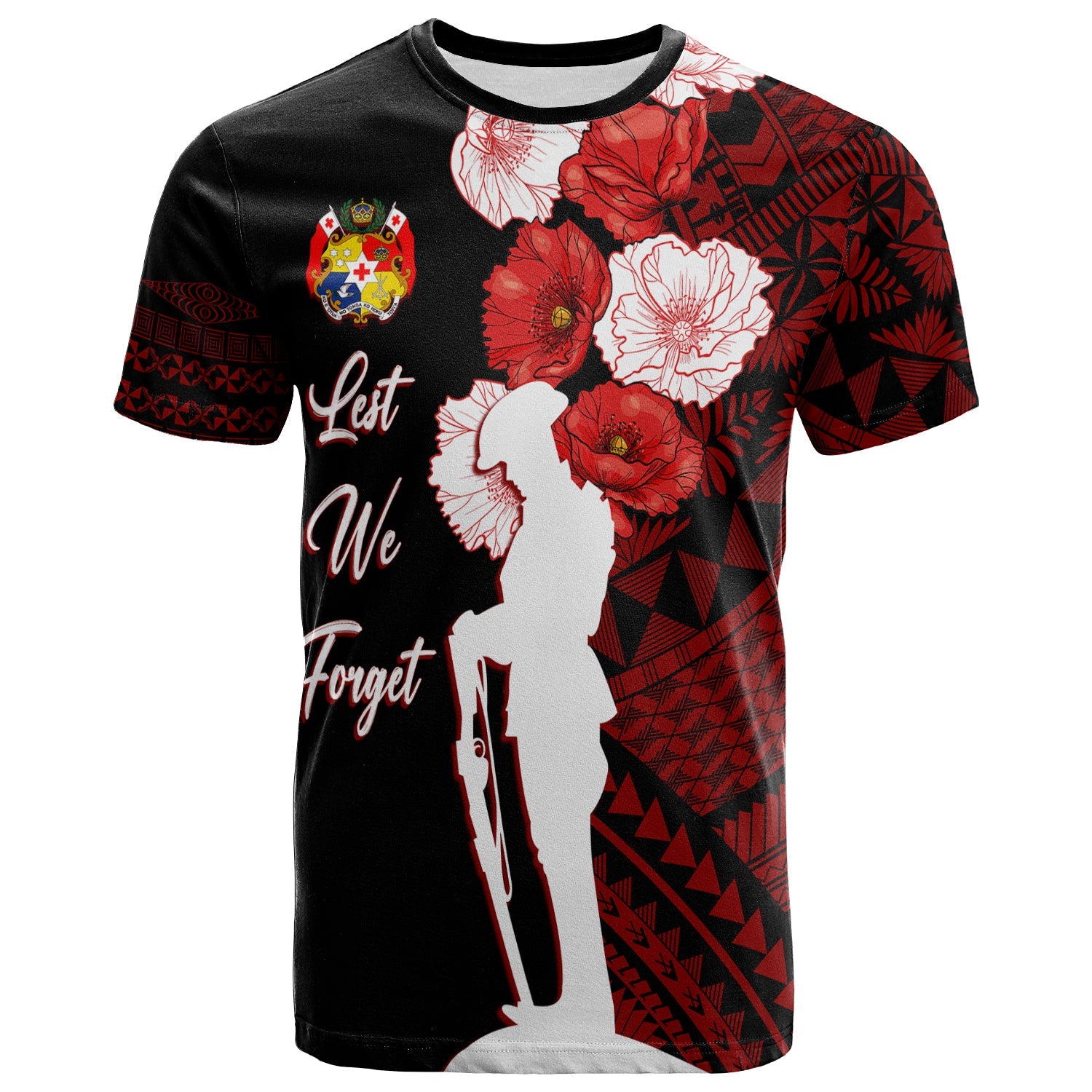 Tonga T Shirt Anzac Day Lest We Forget LT7 Black - Polynesian Pride