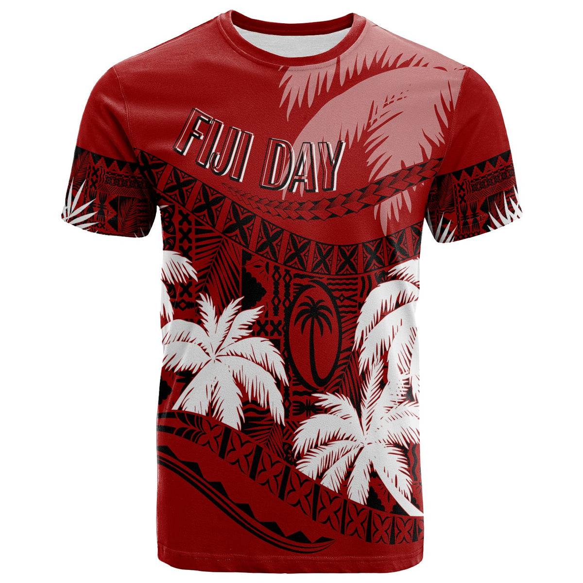 Custom Fiji Day T Shirt Flying Fijians Masi Kesa Style Red LT7 Red - Polynesian Pride
