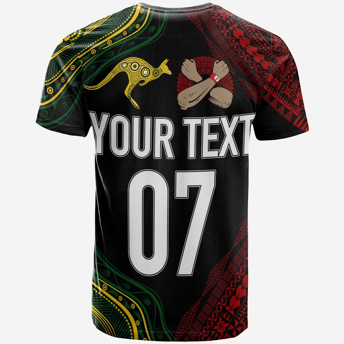 Custom Aussie Kangaroos Mix Mate Maa Tonga T Shirt Aboriginal with Kupesi LT7 - Polynesian Pride