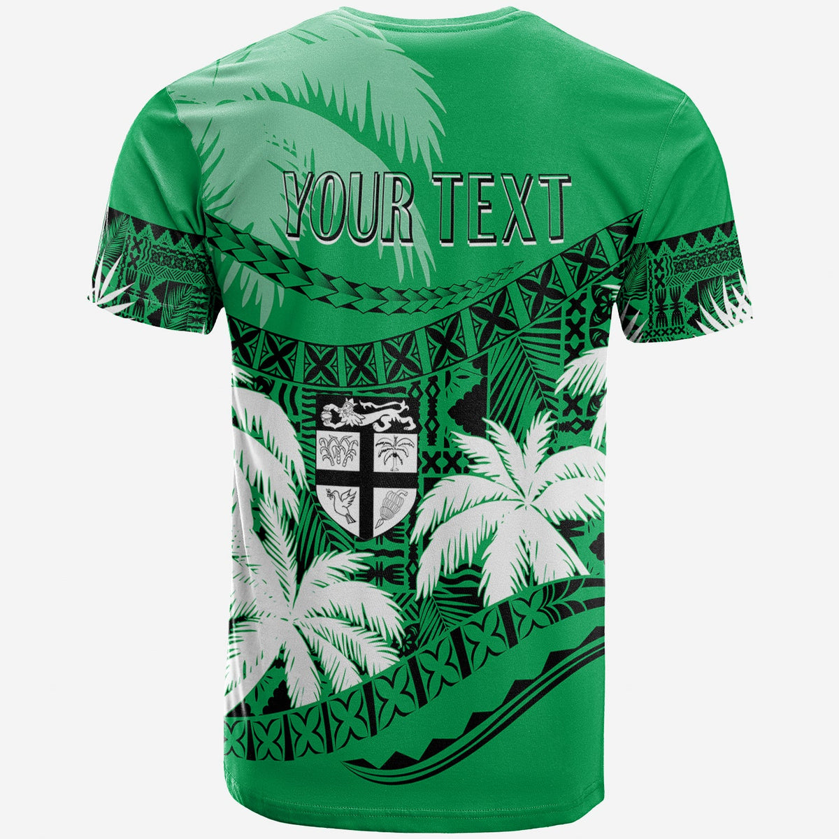 Custom Fiji Day T Shirt Flying Fijians Masi Kesa Style Green LT7 - Polynesian Pride