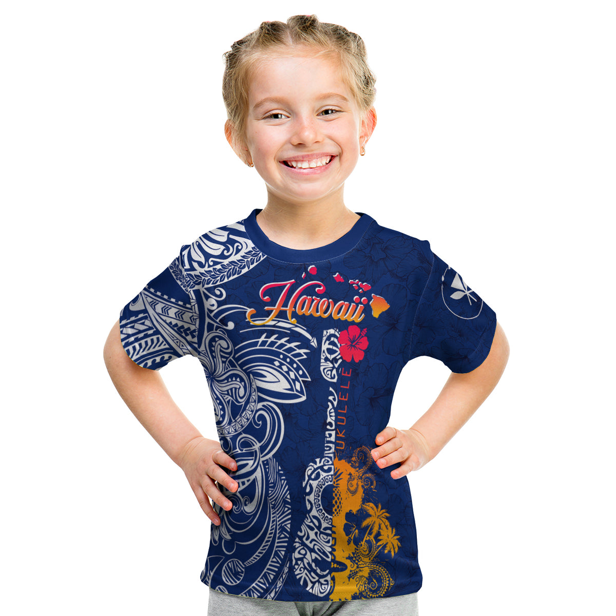 Hawaii Ukulele Unique Style Kid T Shirt Hibiscus Pattern LT7 - Polynesian Pride