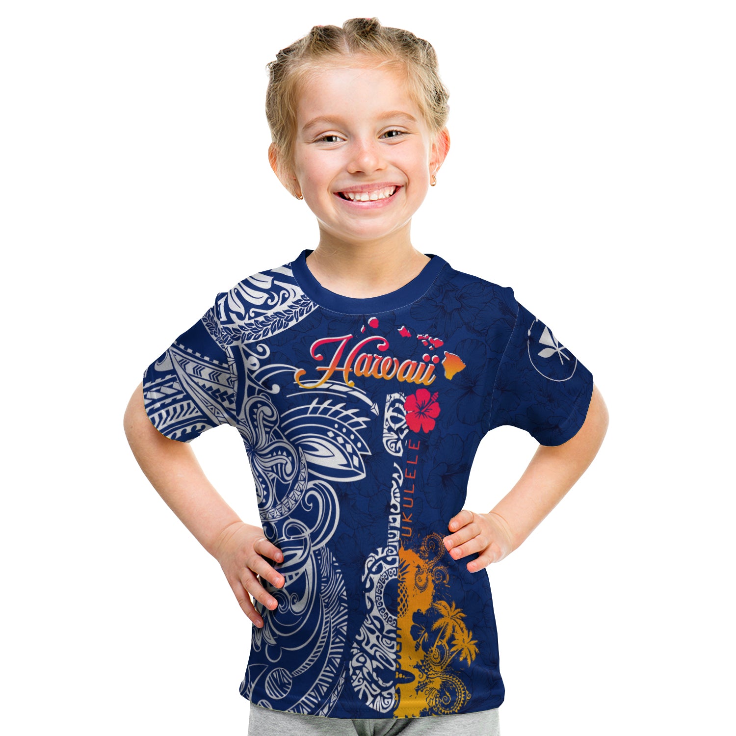 Hawaii Ukulele Unique Style Kid T Shirt Hibiscus Pattern LT7 - Polynesian Pride