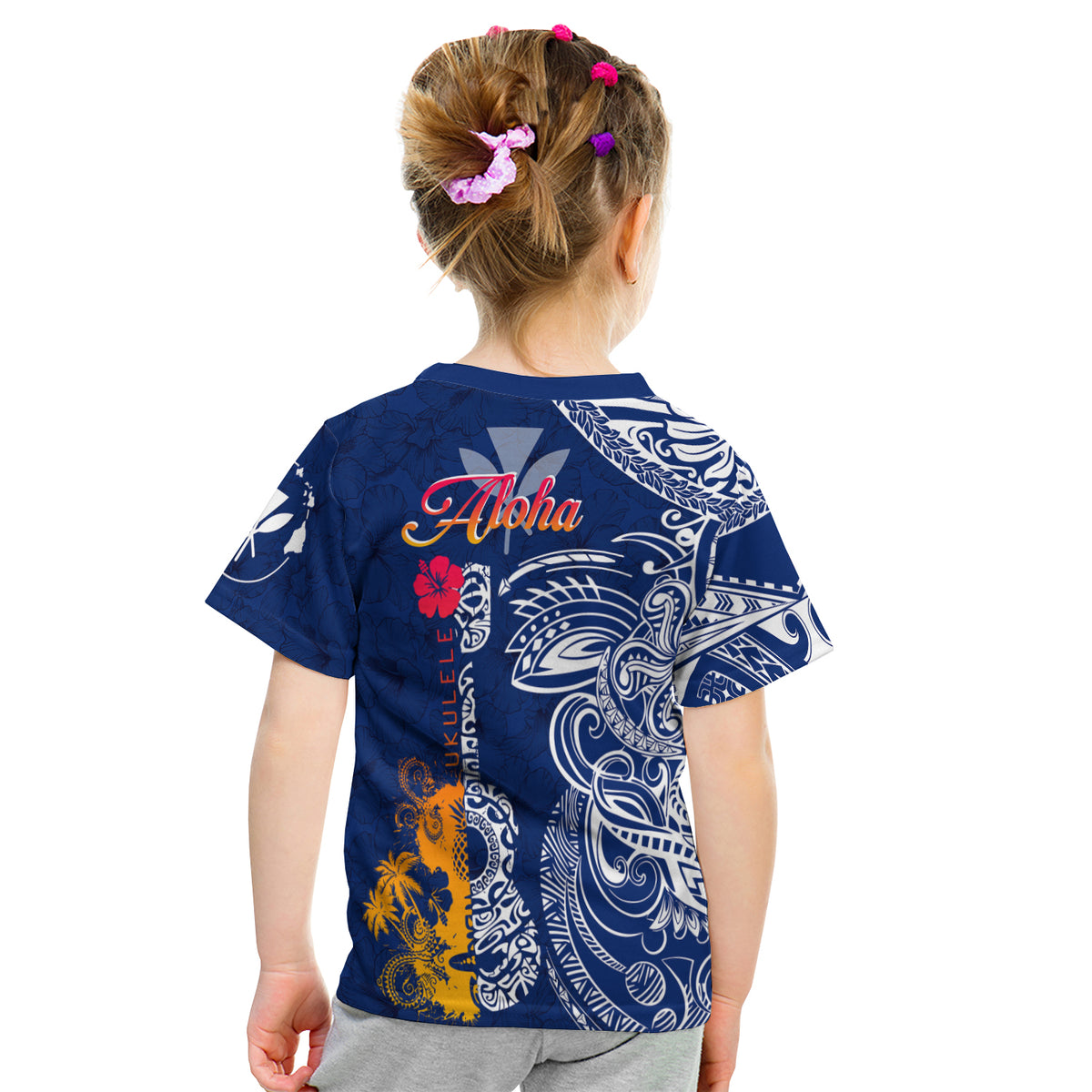 Hawaii Ukulele Unique Style Kid T Shirt Hibiscus Pattern LT7 - Polynesian Pride