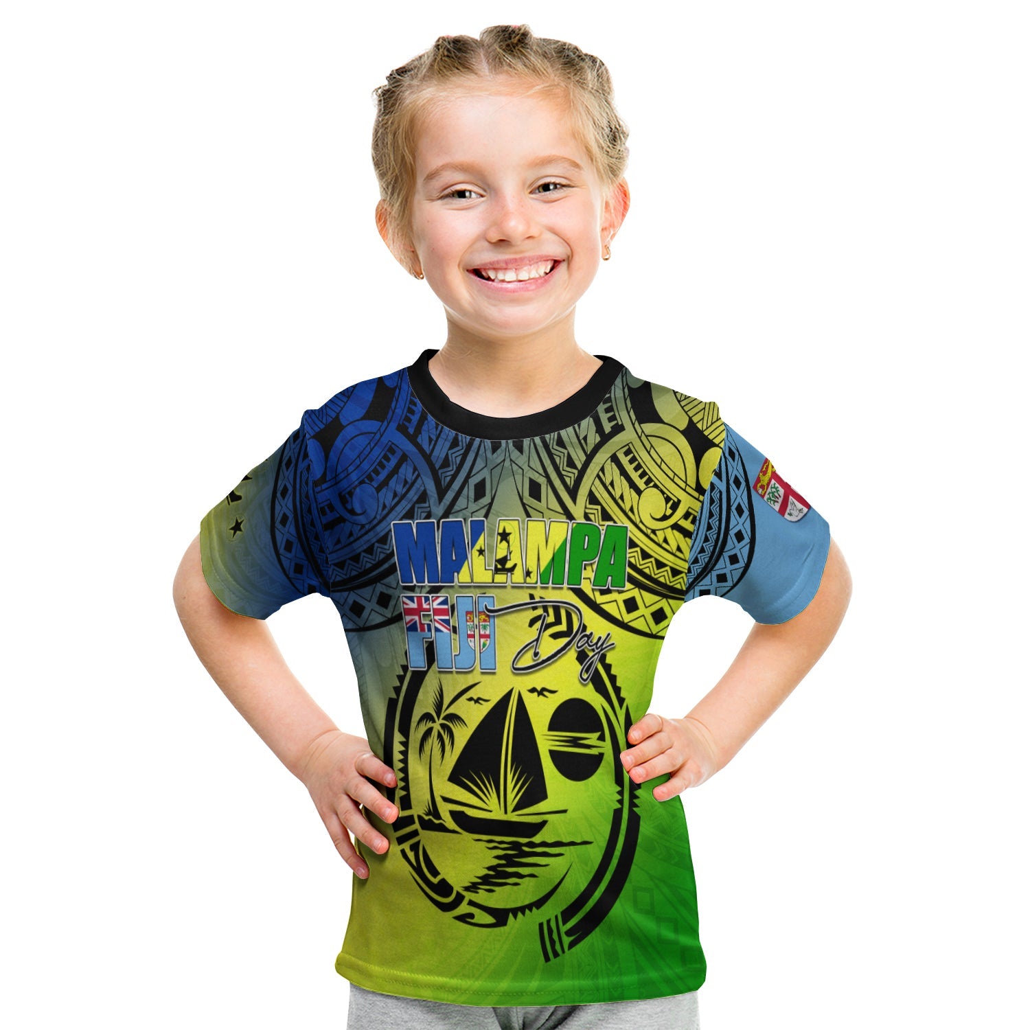 Malampa Fiji Day T Shirt KID Flags Mix Style LT7 - Polynesian Pride