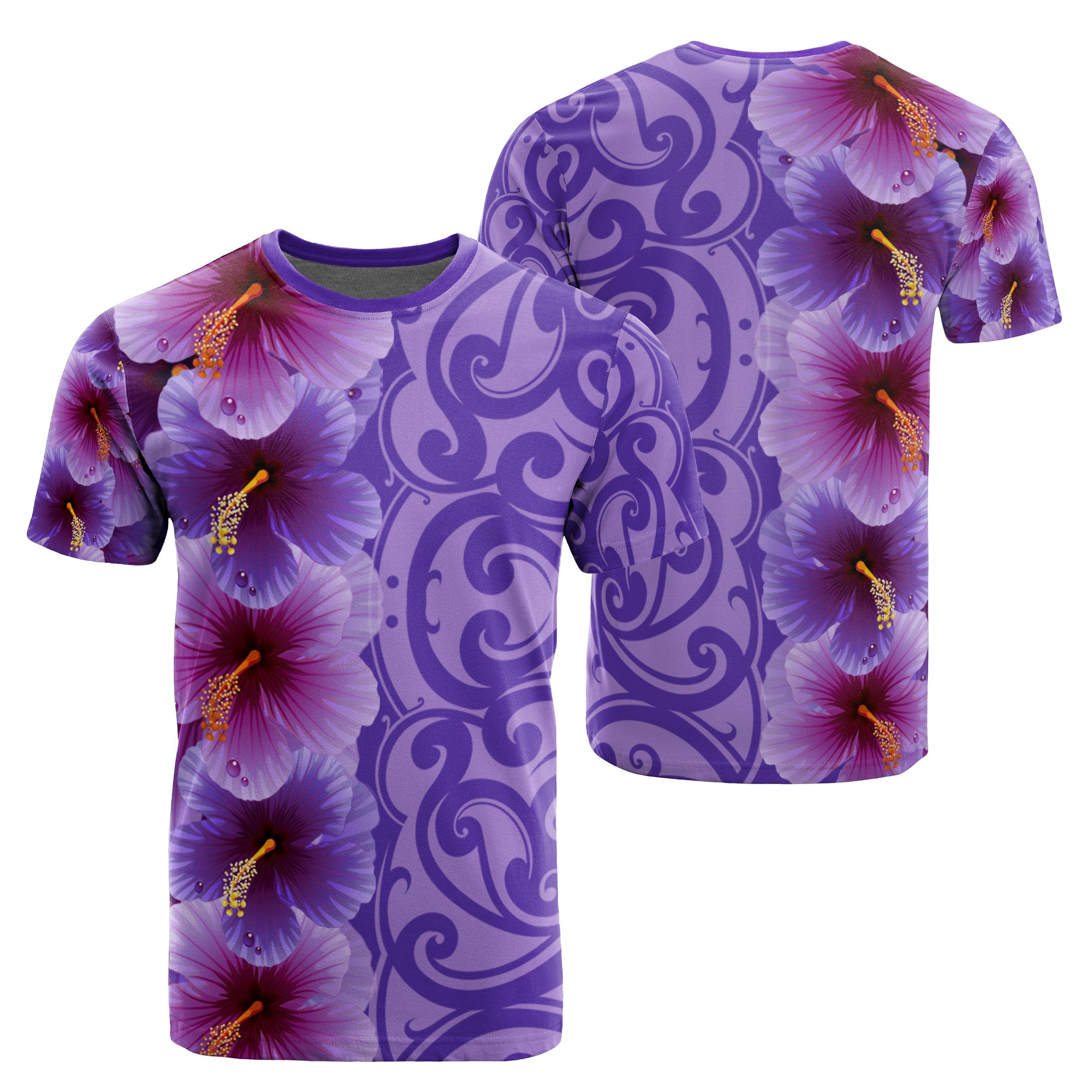 Hawaii Hibiscus Flower Polynesian T Shirt Curtis Style Purple Unisex Purple - Polynesian Pride