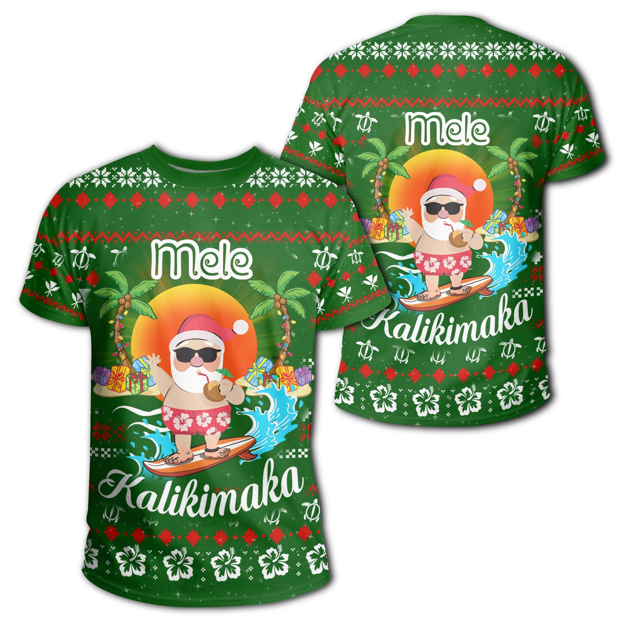 Hawaiian Santa Claus Mele Kalikimaka T Shirt Green Aviv Style AH Unisex Green - Polynesian Pride