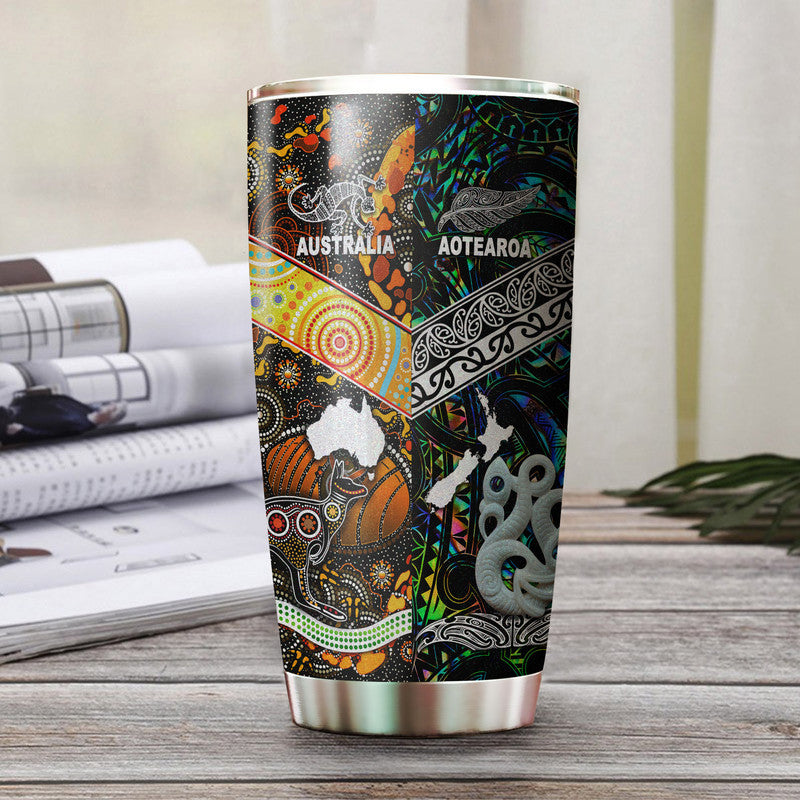 New Zealand Maori Aotearoa And Australia Aboriginal Tumbler Together - Paua Shell LT8 Paua Shell - Polynesian Pride