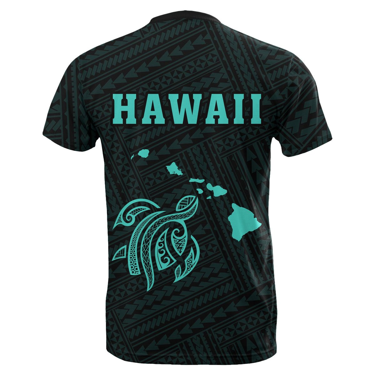 Hawaii Kakau Turtle Map T Shirt Turquoise - Polynesian Pride