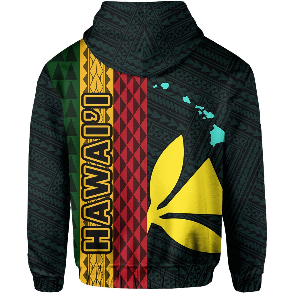 Polynesian Kakau Kanaka Flag Map of Hawaii Zip Hoodie Turquoise - Polynesian Pride
