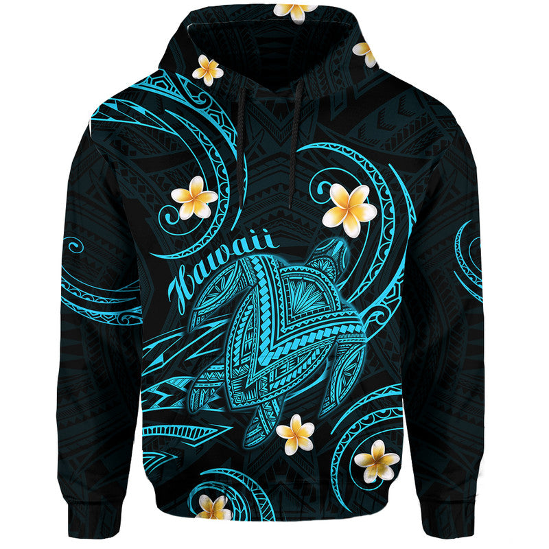 Custom Hawaii Hoodiean Turtle Plumeria Mixed Polynesian Turquoise Style LT9 Hoodie Turquoise - Polynesian Pride