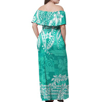 Polynesian Off Shoulder Long Dress Tapa Plumeria Style - Turquoise LT7 - Polynesian Pride