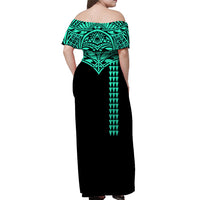 Hawaii Polynesian Tribal Off Shoulder Dress Turquoise - LT12 - Polynesian Pride