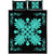 Hawaiian Quilt Maui Plant And Hibiscus Pattern Quilt Bed Set - Turquoise Black - AH Turquoise - Polynesian Pride