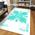 Hawaiian Quilt Maui Plant And Hibiscus Pattern Area Rug - Turquoise White - AH - Polynesian Pride