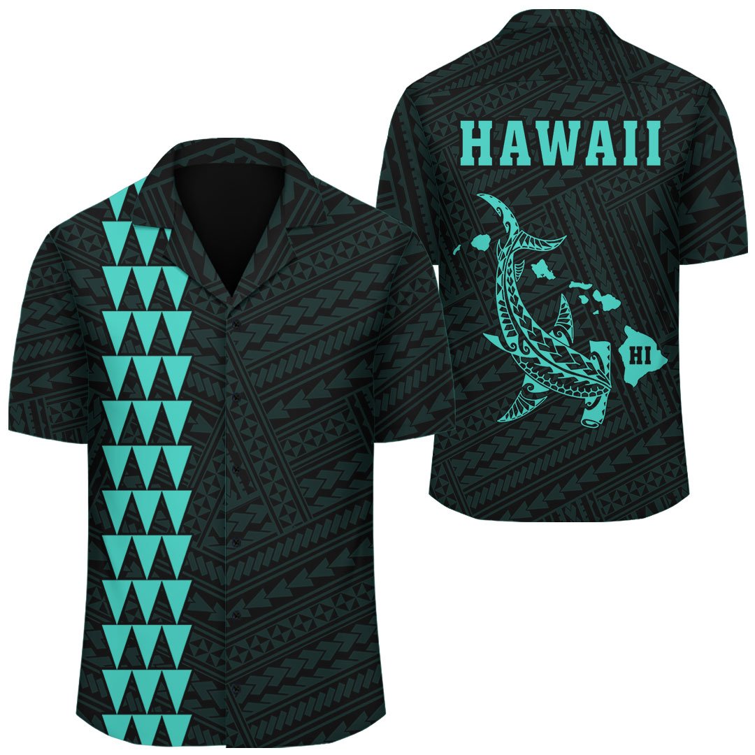 Kakau Polynesian Hammerhead Shark Map Hawaii Shirt - Turquoise Unisex Turquoise - Polynesian Pride