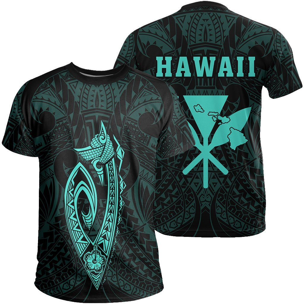 Hawaii Kakau Makau Fish Hook Polynesian T Shirt Turquoise Unisex Turquoise - Polynesian Pride