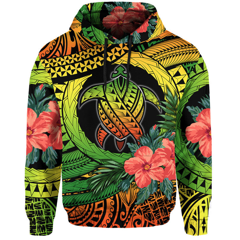 Polynesian Turtle Hoodie Circle Turtle Hibiscus Reggae LT9 Reggae - Polynesian Pride