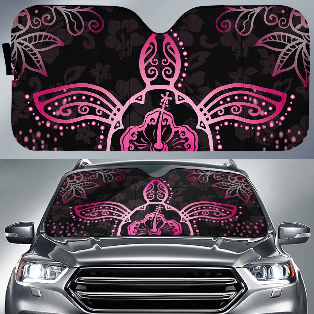 Turtle Hibiscus Pink Car Sun Shade AH Auto Sun Shade Universal Fit White - Polynesian Pride