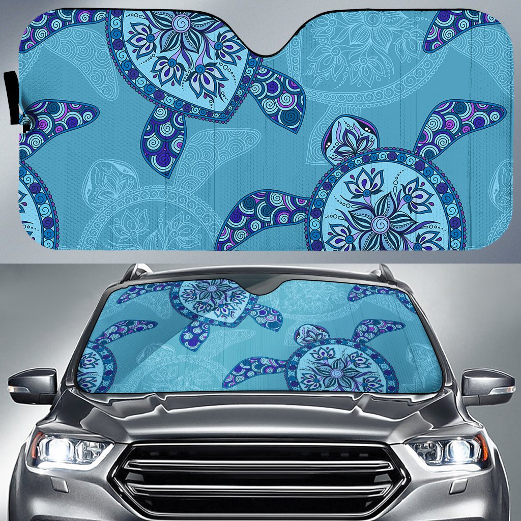 Turtle Plumeria Car Sun Shade AH Auto Sun Shade Universal Fit White - Polynesian Pride