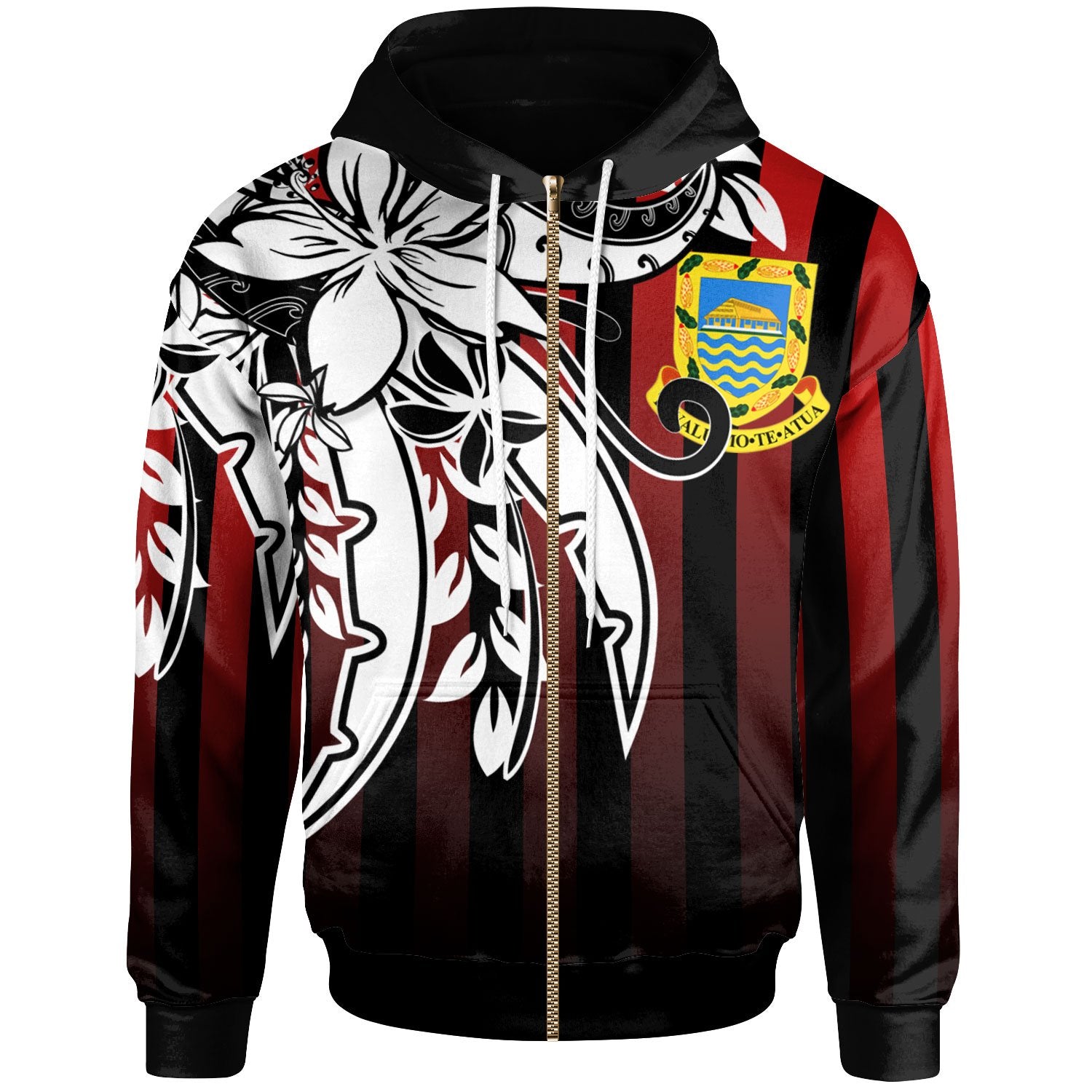 Tuvalu Zip Hoodie Vertical Stripes Style Unisex Red - Polynesian Pride