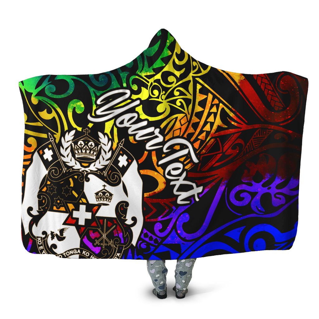 Tuvalu Custom Personalised Hooded Blanket - Rainbow Polynesian Pattern Hooded Blanket Rainbow - Polynesian Pride