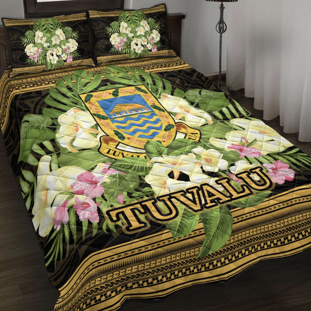 Tuvalu Quilt Bed Set - Polynesian Gold Patterns Collection Black - Polynesian Pride