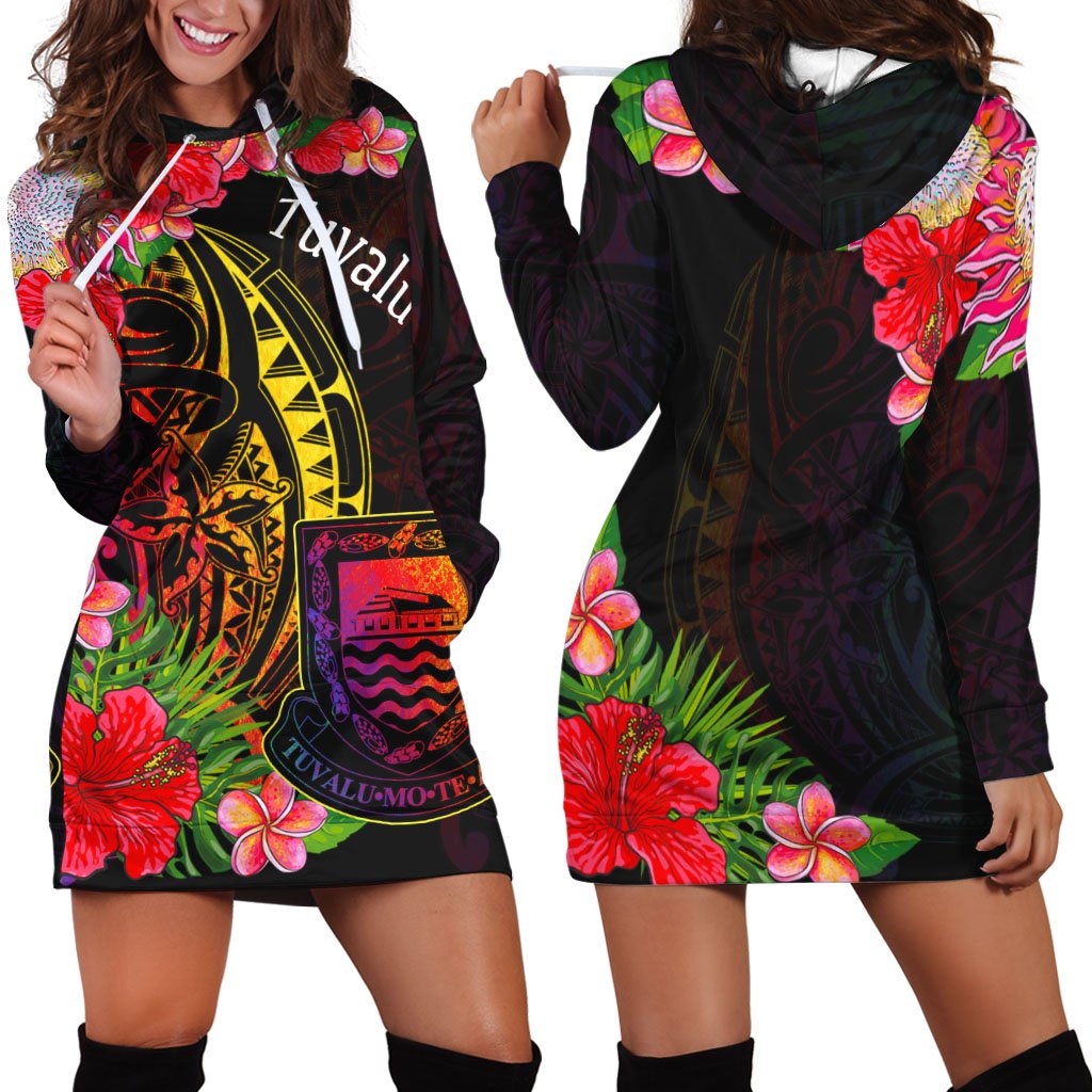 Tuvalu Hoodie Dress - Tropical Hippie Style Black - Polynesian Pride