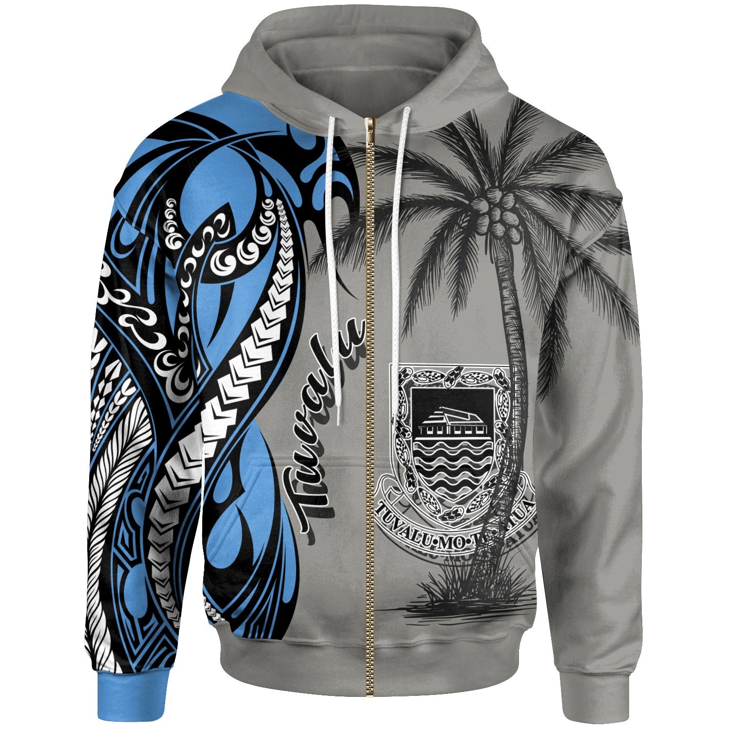 Tuvalu Zip up Hoodie Classical Coconut Tree Unisex Gray - Polynesian Pride