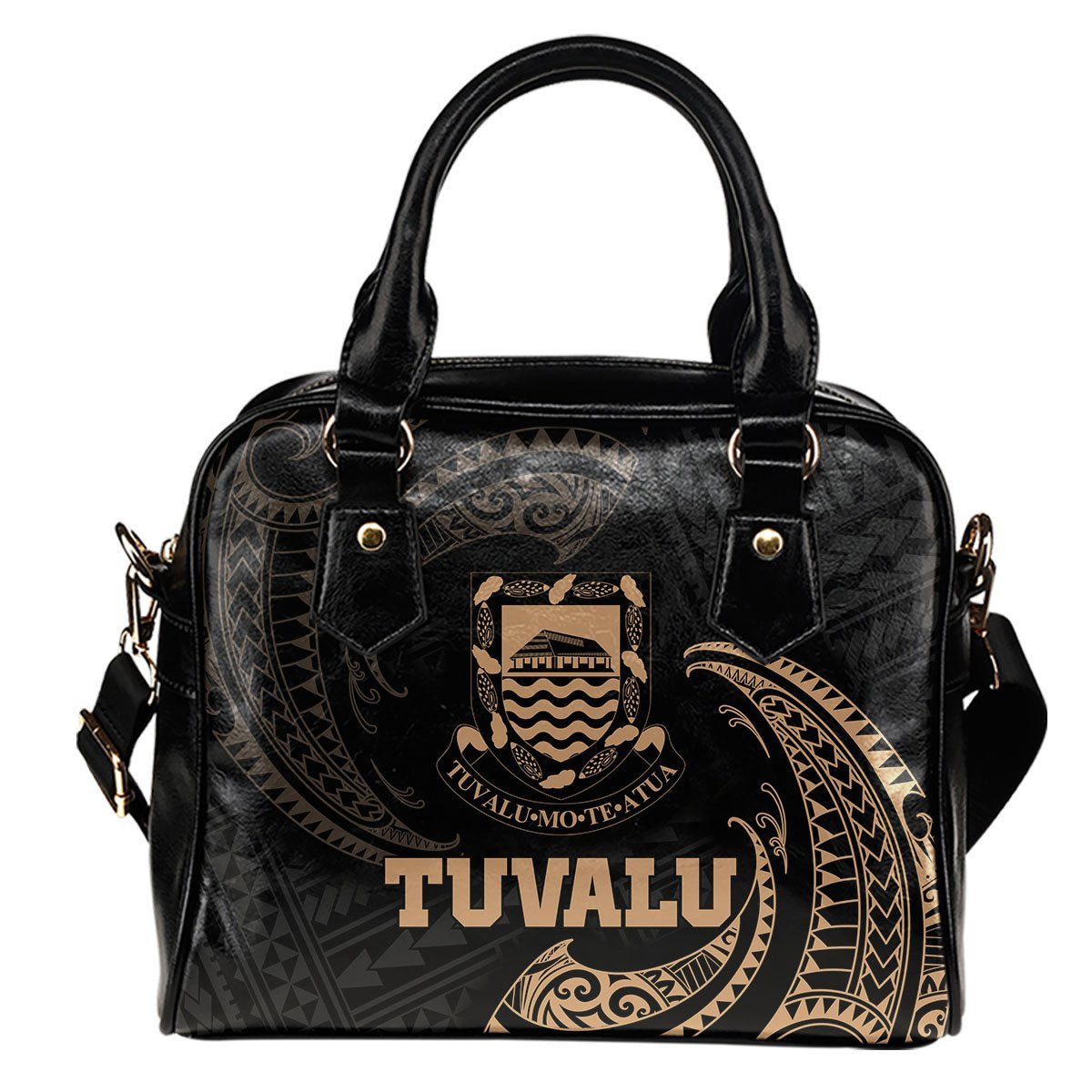 Tuvalu Polynesian Shoulder Handbag - Gold Tribal Wave One Size Gold - Polynesian Pride