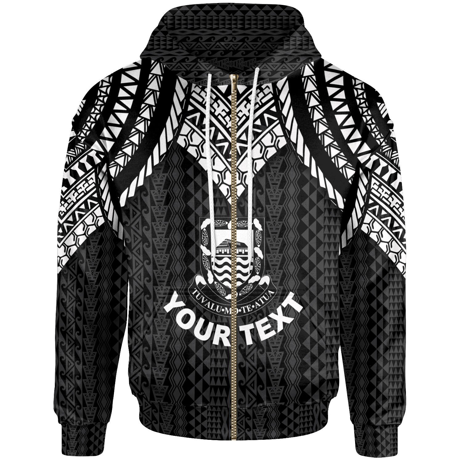 Tuvalu Custom Zip up Hoodie Polynesian Armor Style Black Unisex Black - Polynesian Pride