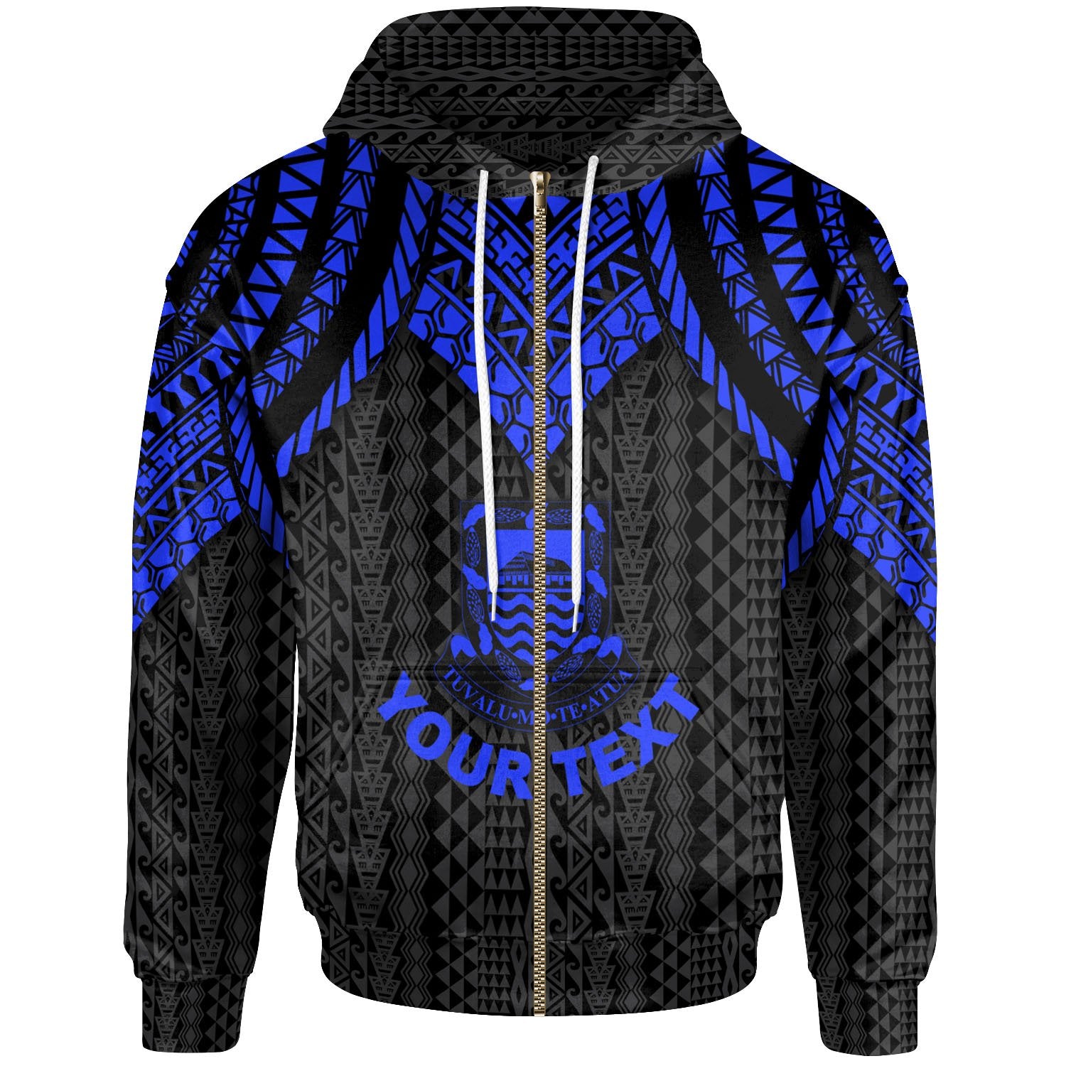 Tuvalu Custom Zip up Hoodie Polynesian Armor Style Blue Unisex Blue - Polynesian Pride