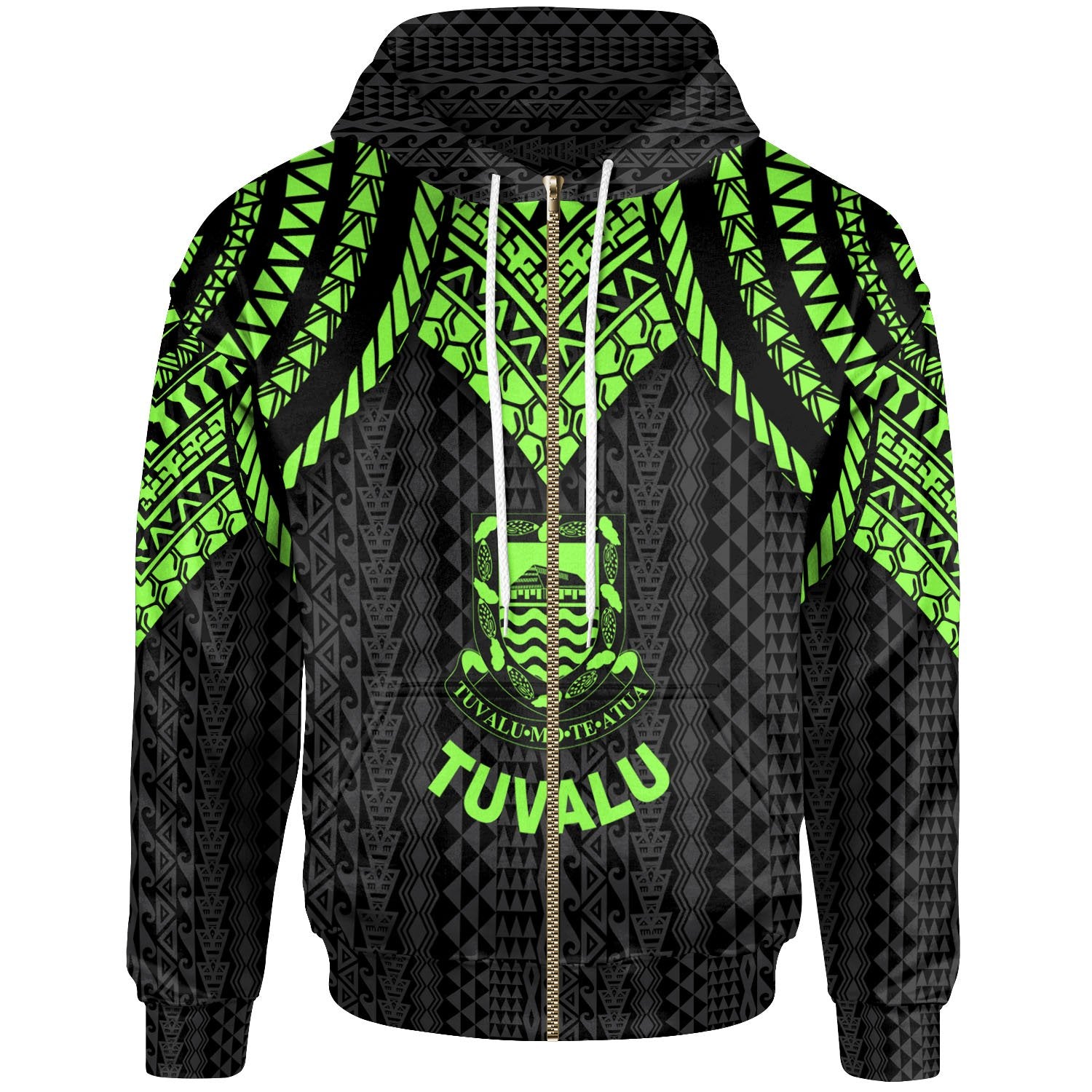 Tuvalu Zip up Hoodie Polynesian Armor Style Green Unisex Green - Polynesian Pride