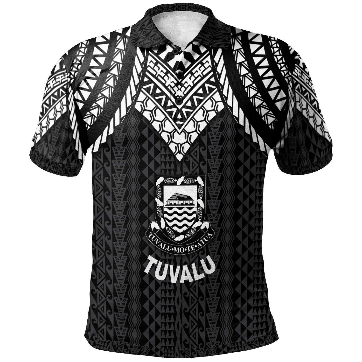 Tuvalu Polo Shirt Polynesian Armor Style Black Unisex Black - Polynesian Pride