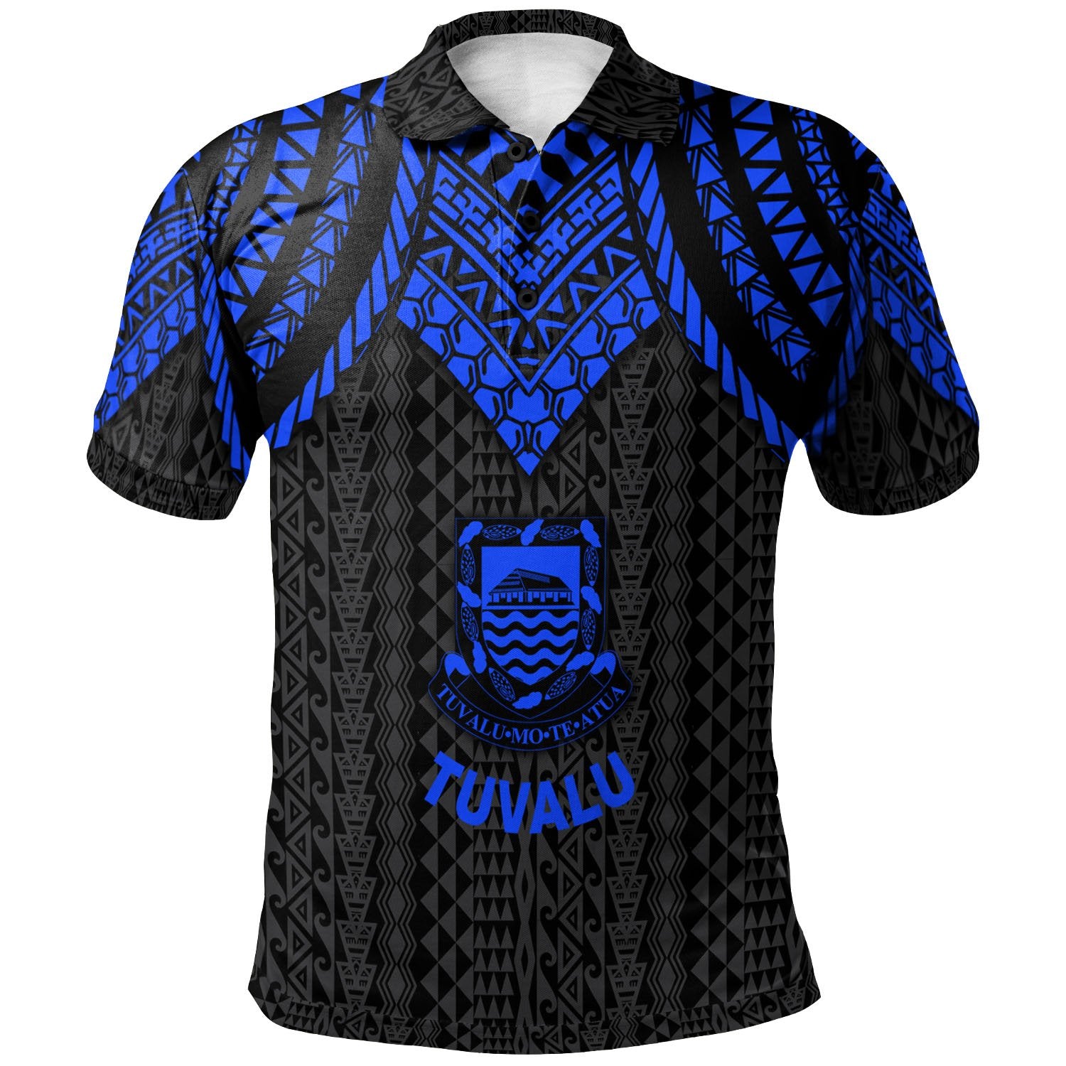 Tuvalu Polo Shirt Polynesian Armor Style Blue Unisex Blue - Polynesian Pride