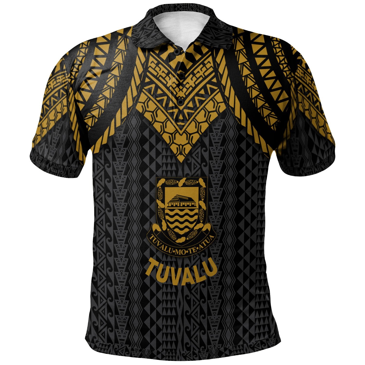 Tuvalu Polo Shirt Polynesian Armor Style Gold Unisex Gold - Polynesian Pride