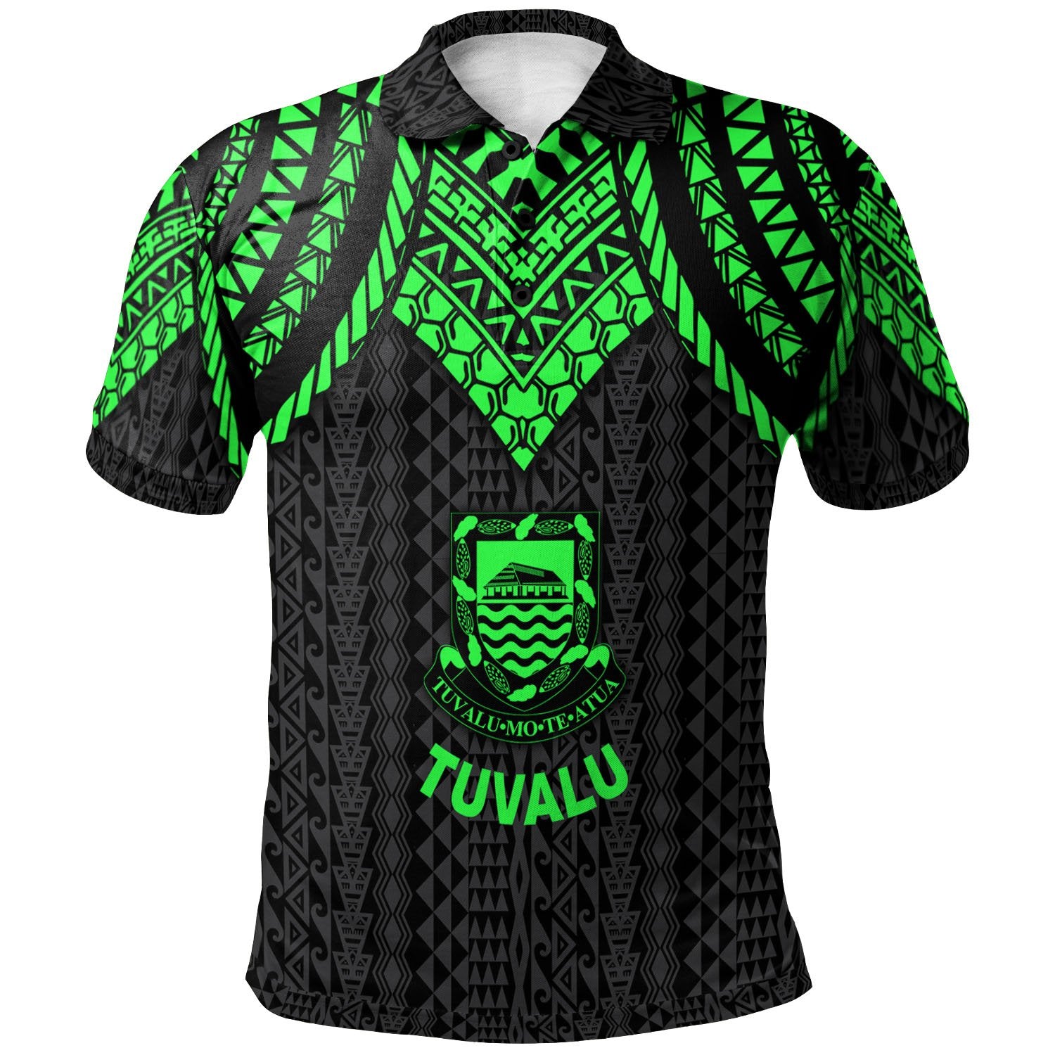 Tuvalu Polo Shirt Polynesian Armor Style Green Unisex Green - Polynesian Pride