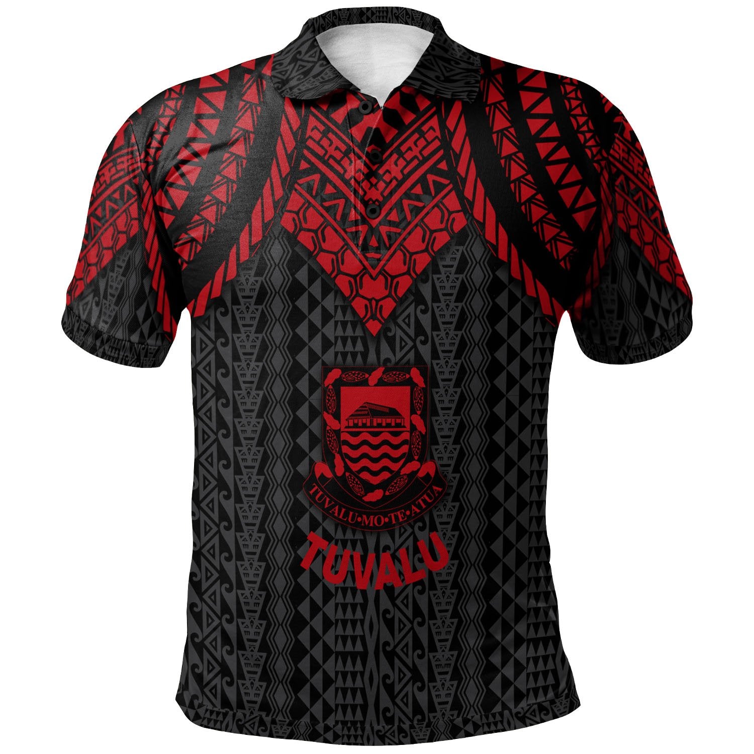 Tuvalu Polo Shirt Polynesian Armor Style Red Unisex Red - Polynesian Pride