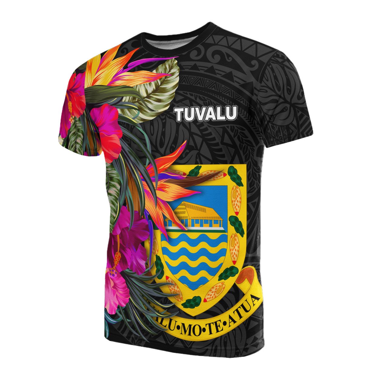 Tuvalu T Shirt Hibiscus Polynesian Pattern Unisex Black - Polynesian Pride