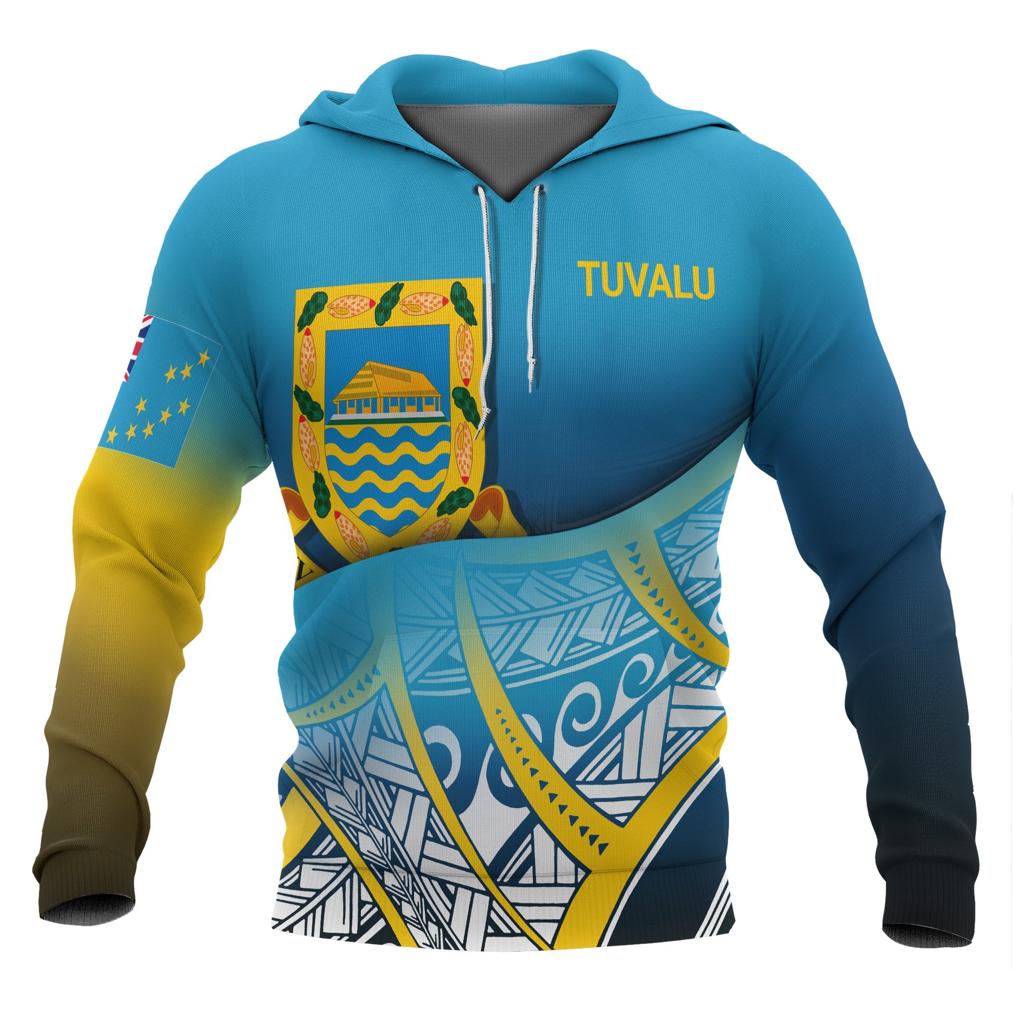 Tuvalu Coat of rms Hoodie Polynesian Pattern Unisex Blue - Polynesian Pride