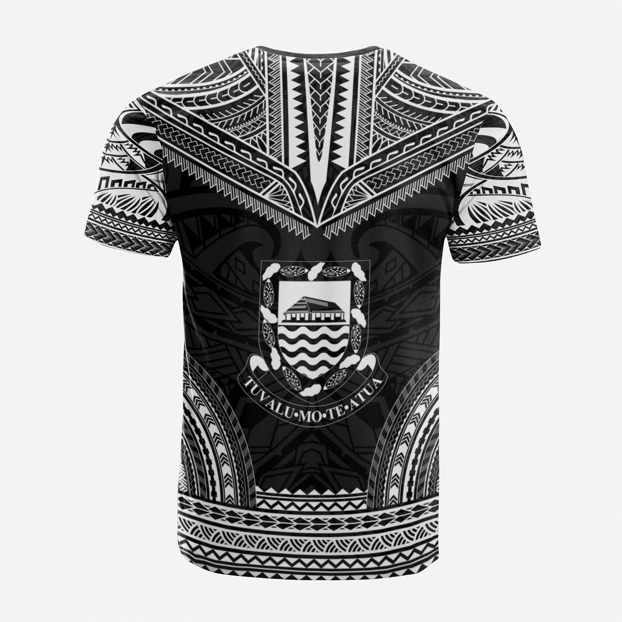 Tuvalu Custom T Shirt Tuvaluan Coat of Arms Polynesian Chief Tattoo Black Version Unisex Black - Polynesian Pride